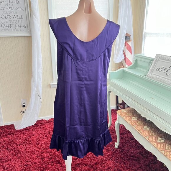 Tahari Purple Cocktail Dress Satin Shift Ruffle Trim Sz 8 Prom Party - Picture 5 of 6